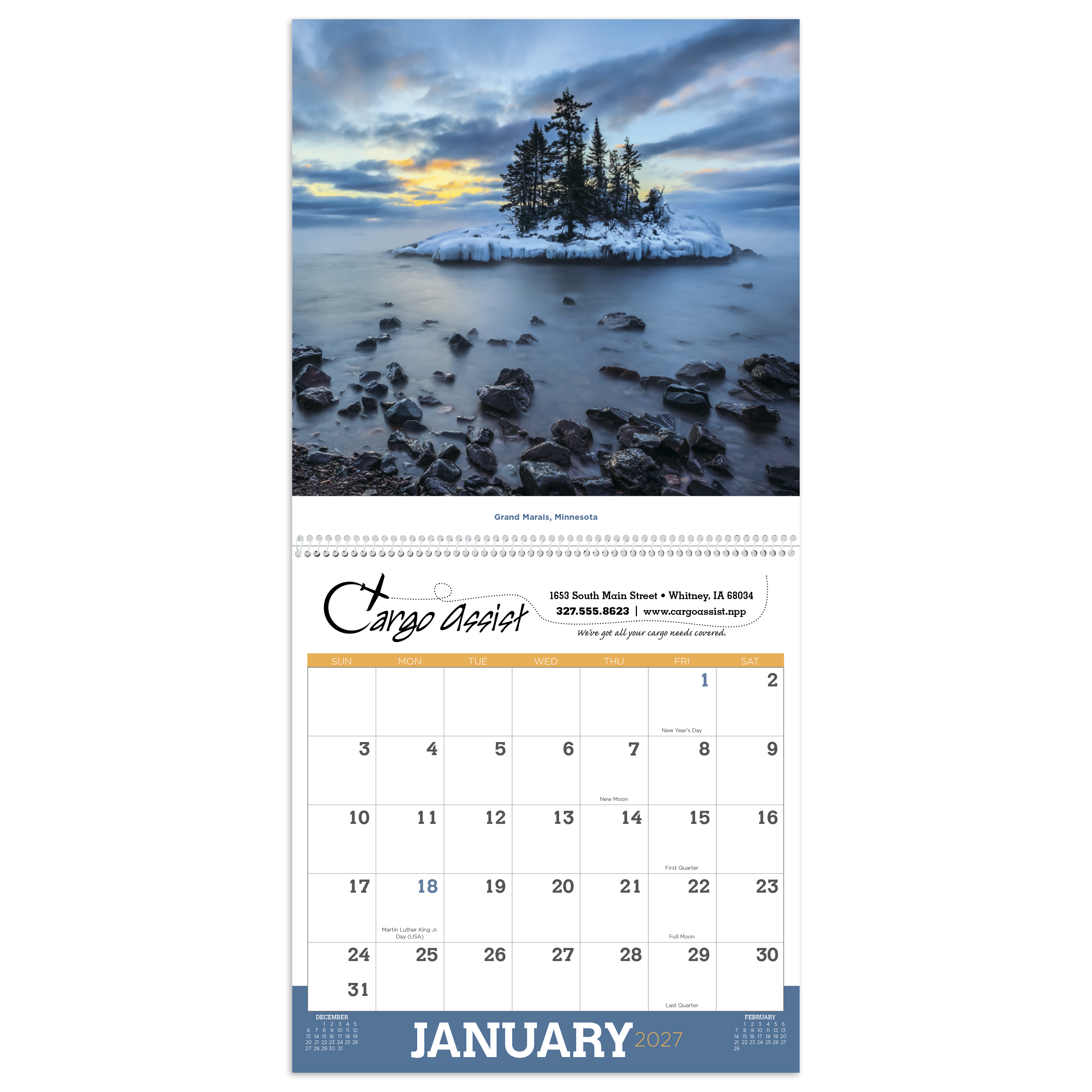 Beautiful America Calendar featuring breathtaking full-color photographs of iconic American landscapes and landmarks, a premium wall calendar with spacious monthly appointment grids, glossy pages, and a large custom imprint area, ideal for homes, offices, and year-round scheduling.