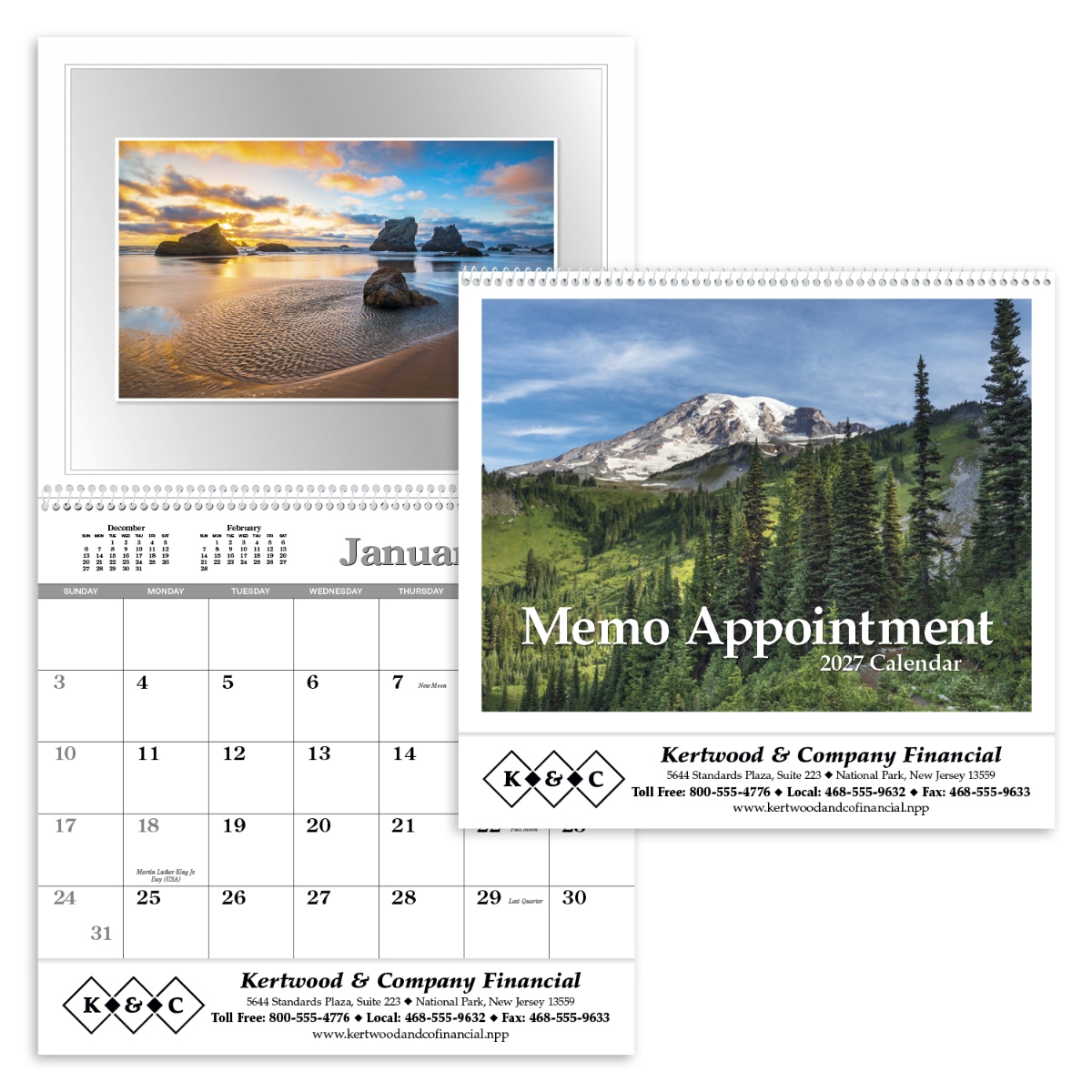 Memo appointment calendar featuring a full-color picture and practical appointment-planning layout, assembled in the USA.
