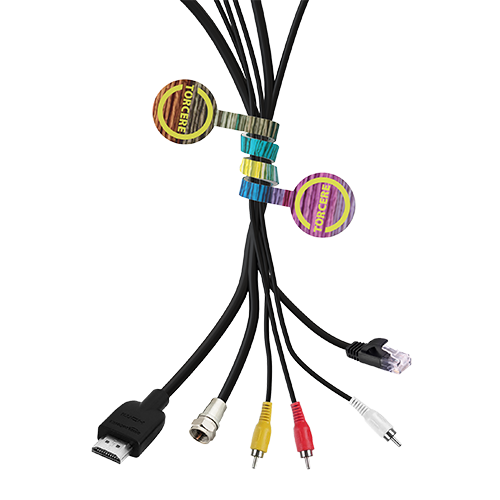 Toddy Gear Twist Cable and Cord Organizer featuring a flexible bendable organizer that securely wraps multiple cables and cords at once, reusable construction, full-color digital imprint across the entire length and both ends, and a slim 8-inch design for organizing charging cables, headphones, computer cords, and travel accessories.