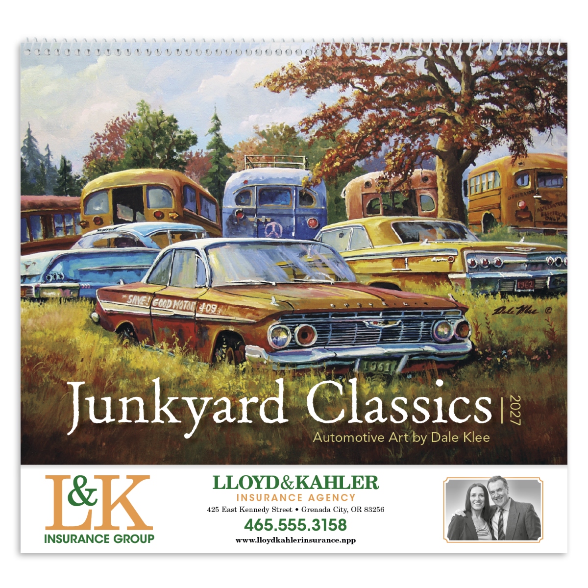 Collector’s calendar featuring original automotive-themed paintings by artist Dale Klee, assembled in the USA.