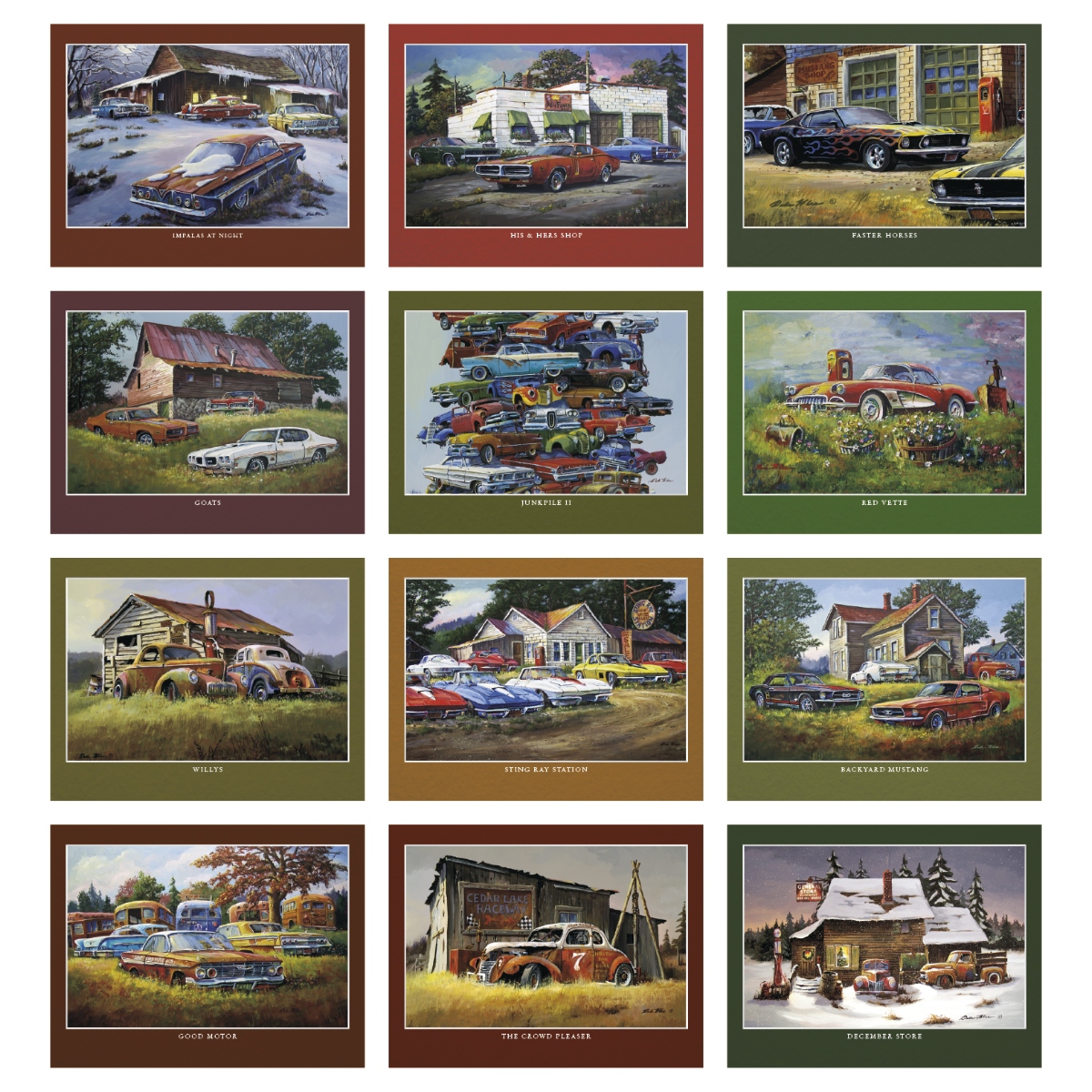 Collector’s calendar featuring original automotive-themed paintings by artist Dale Klee, assembled in the USA.