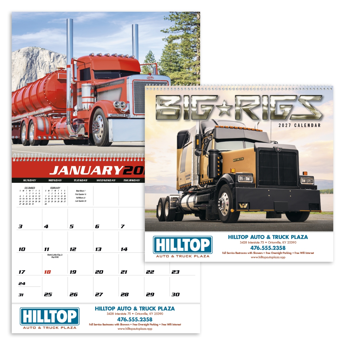 Custom big rig calendar featuring impressive trucks built for the open road, assembled in the USA.