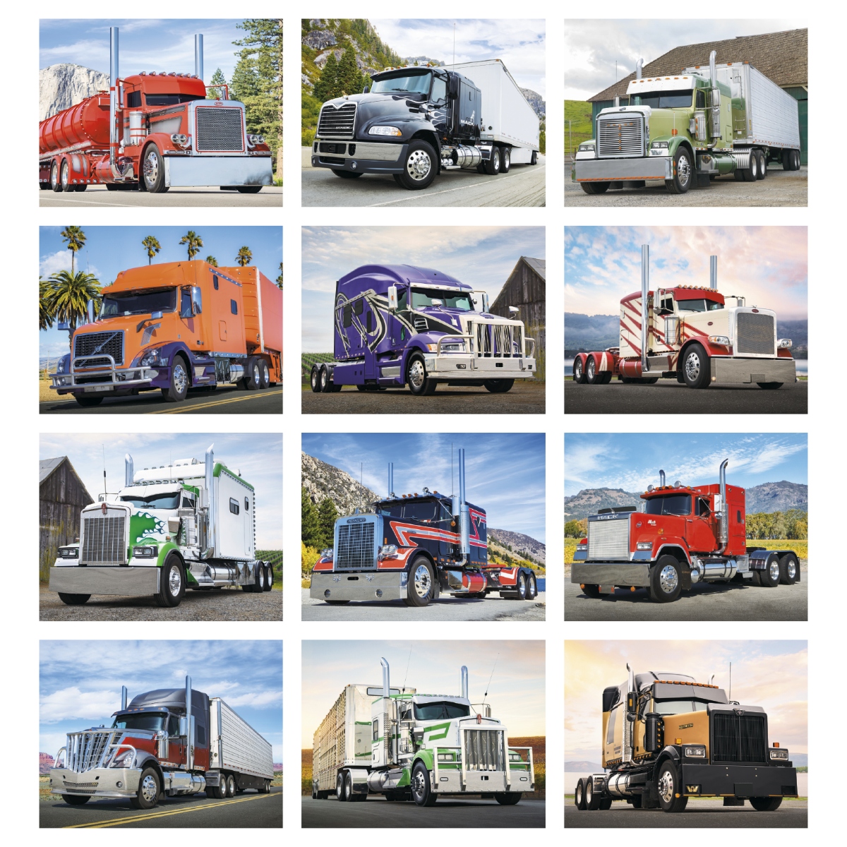 Custom big rig calendar featuring impressive trucks built for the open road, assembled in the USA.