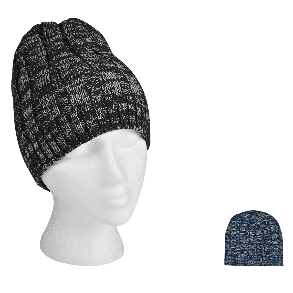 Knit Heathered Beanie Cap made from soft acrylic knit, worn as a warm winter hat with a classic cuffless design for everyday outdoor wear.