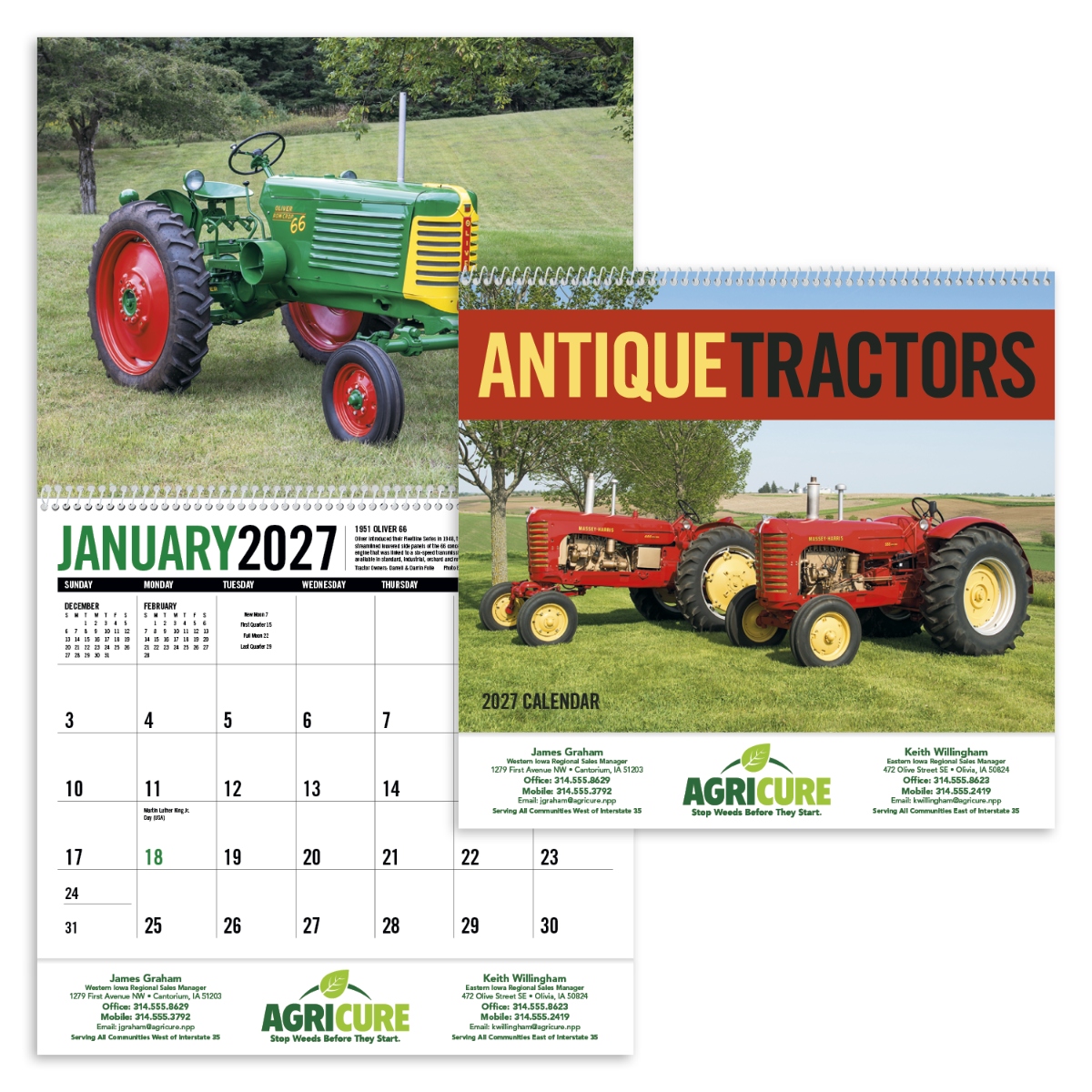 Tractor calendar featuring beautifully restored vintage tractors with information about each featured tractor, assembled in the USA.
