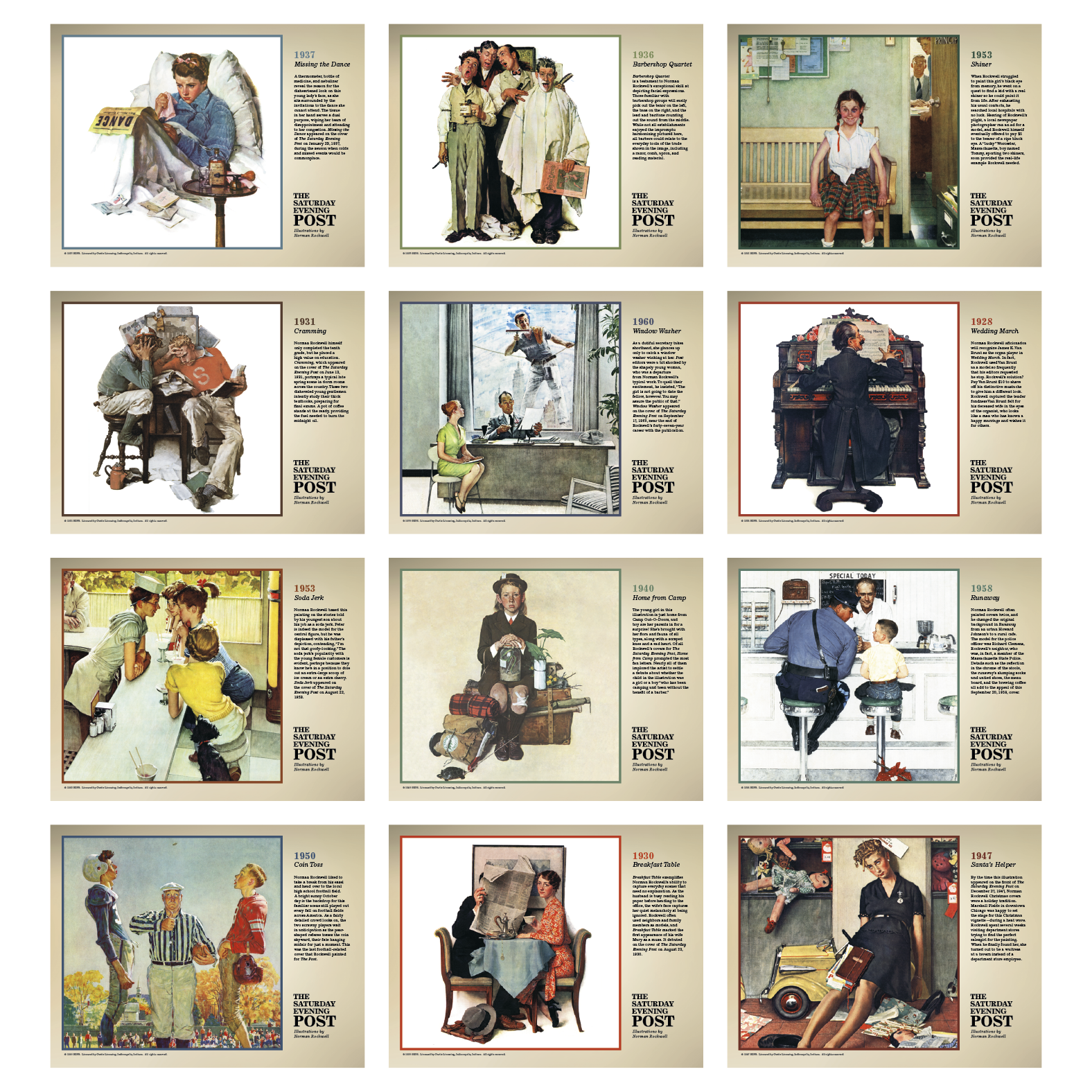 2027 wall calendar featuring classic Norman Rockwell illustrations from The Saturday Evening Post with nostalgic Americana artwork and a UV-coated cover on a white background.