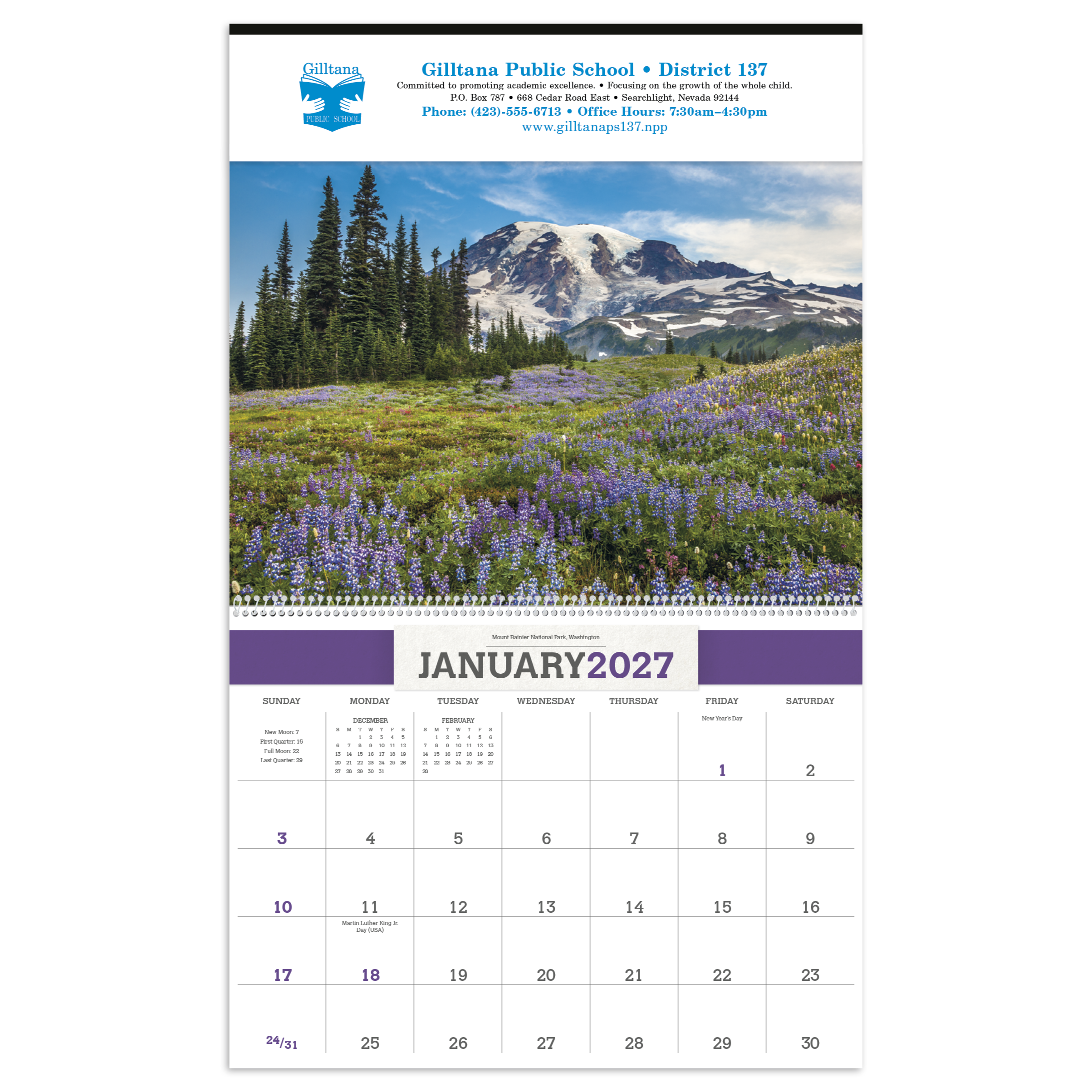 2027 American scenic wall calendar featuring 12 beautiful landscape photographs from across the United States with a large monthly date pad for appointments and notes on a white background.