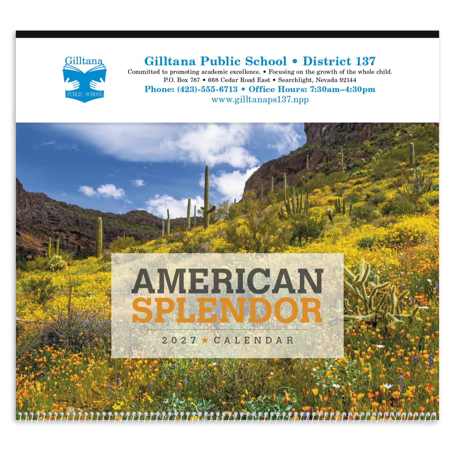 2027 American scenic wall calendar featuring 12 beautiful landscape photographs from across the United States with a large monthly date pad for appointments and notes on a white background.