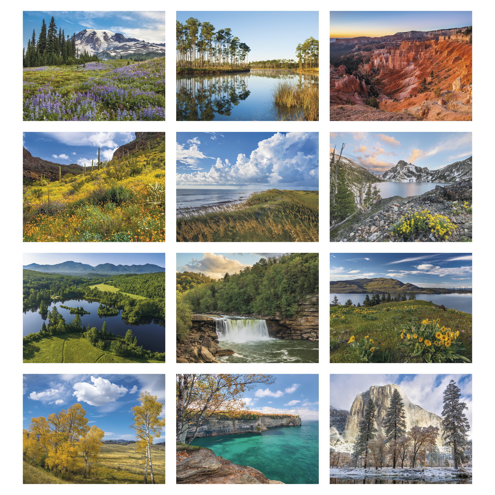 2027 American Splendor wall calendar featuring colorful scenic outdoor landscapes with a glossy cover and monthly calendar pages.