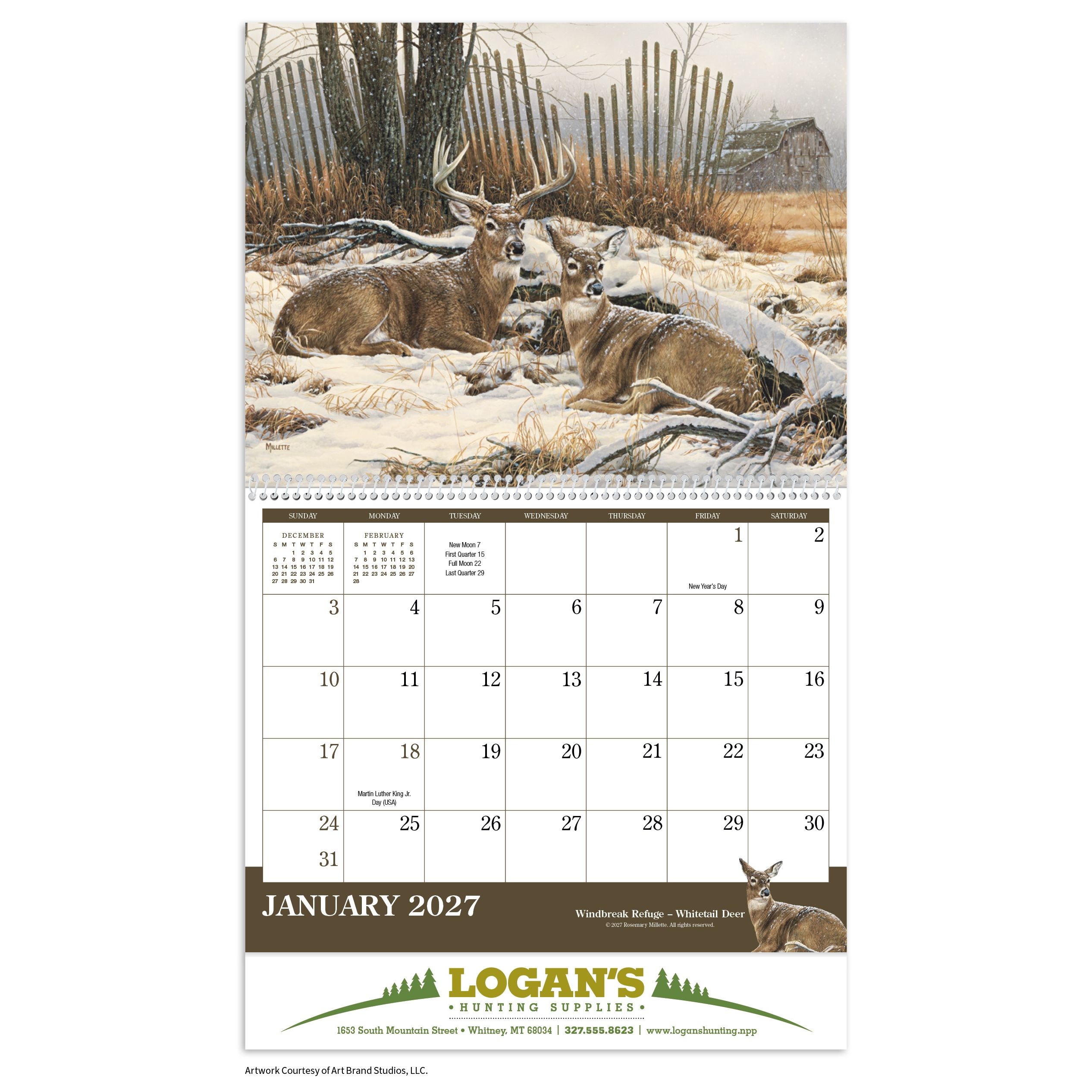 2027 Wildlife Art wall calendar featuring artistic illustrations of North American wildlife with monthly calendar pages and a UV-coated cover.