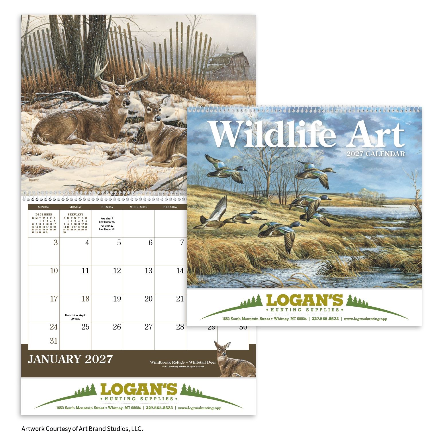 2027 Wildlife Art wall calendar featuring artistic illustrations of North American wildlife with monthly calendar pages and a UV-coated cover.