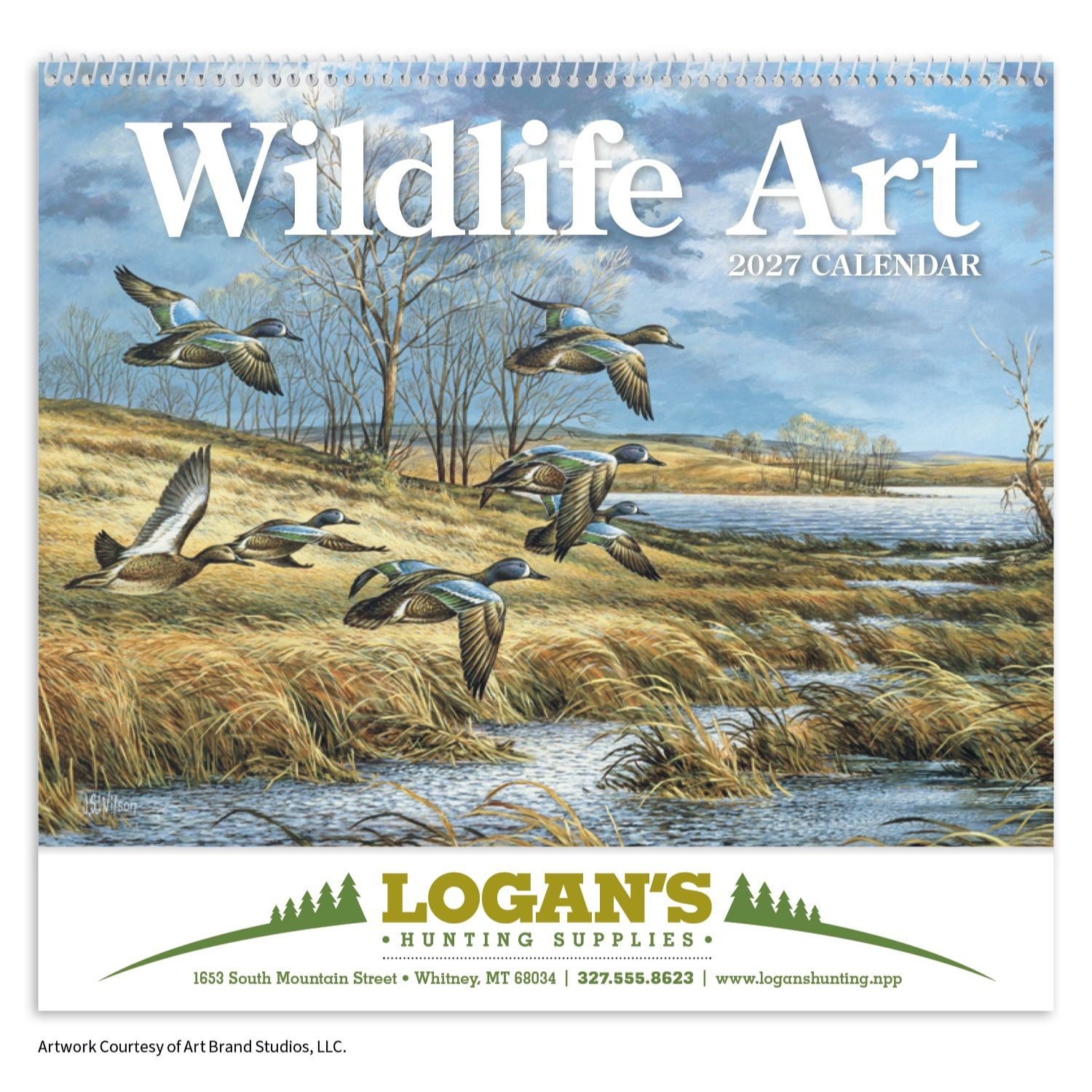 2027 Wildlife Art wall calendar featuring artistic illustrations of North American wildlife with monthly calendar pages and a UV-coated cover.