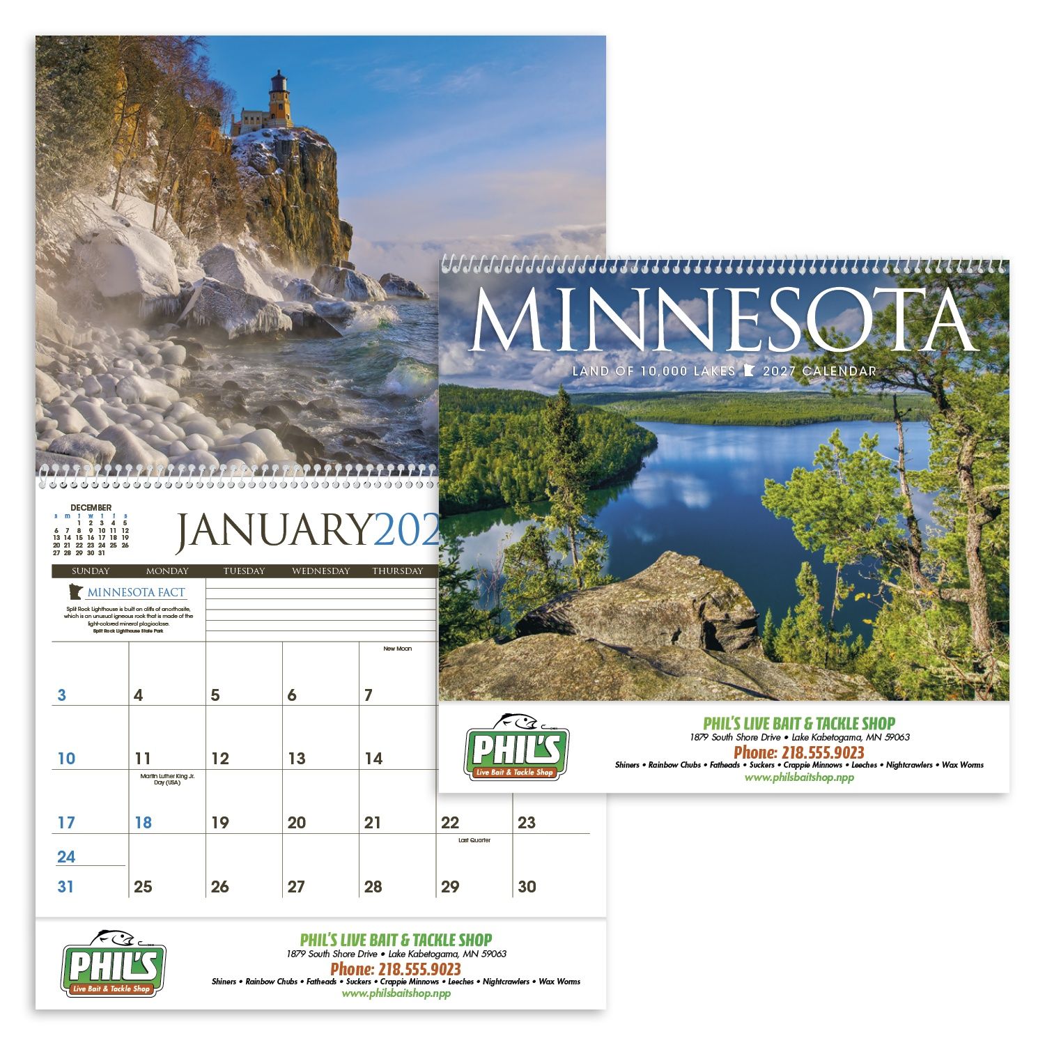 2027 Minnesota wall calendar featuring scenic photographs of Minnesota's seasonal landscapes with monthly calendar pages and a glossy UV-coated cover.