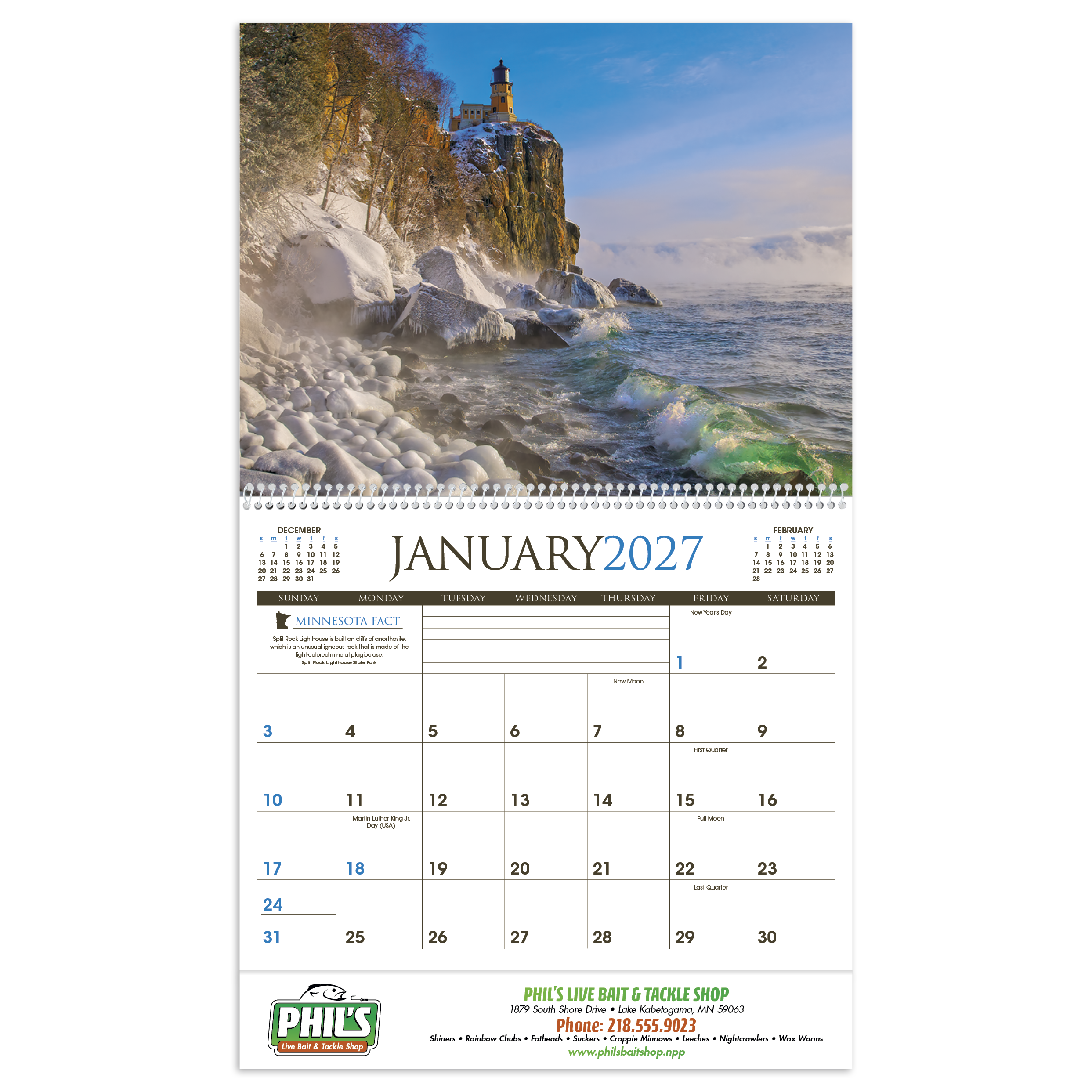 2027 Minnesota wall calendar featuring scenic photographs of Minnesota's seasonal landscapes with monthly calendar pages and a glossy UV-coated cover.
