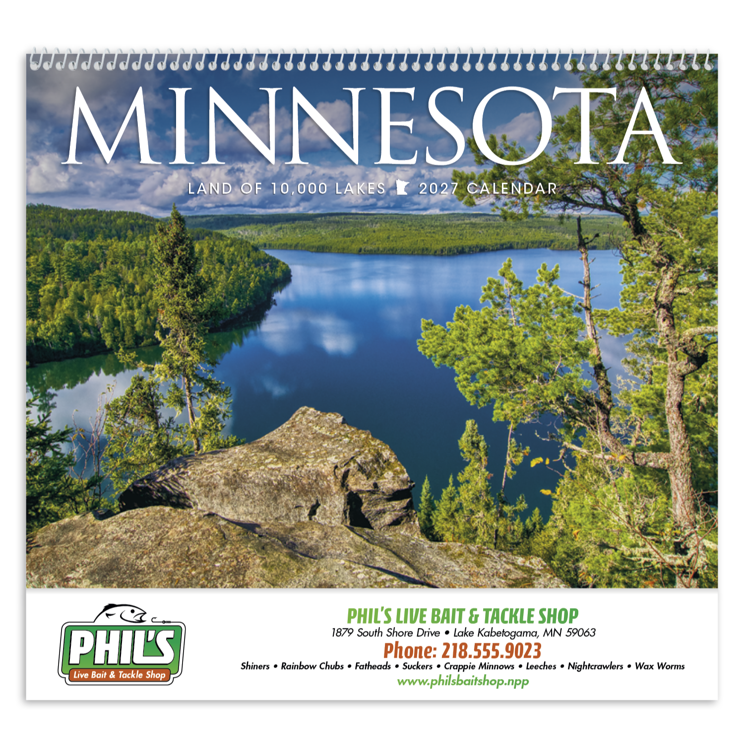 2027 Minnesota wall calendar featuring scenic photographs of Minnesota's seasonal landscapes with monthly calendar pages and a glossy UV-coated cover.