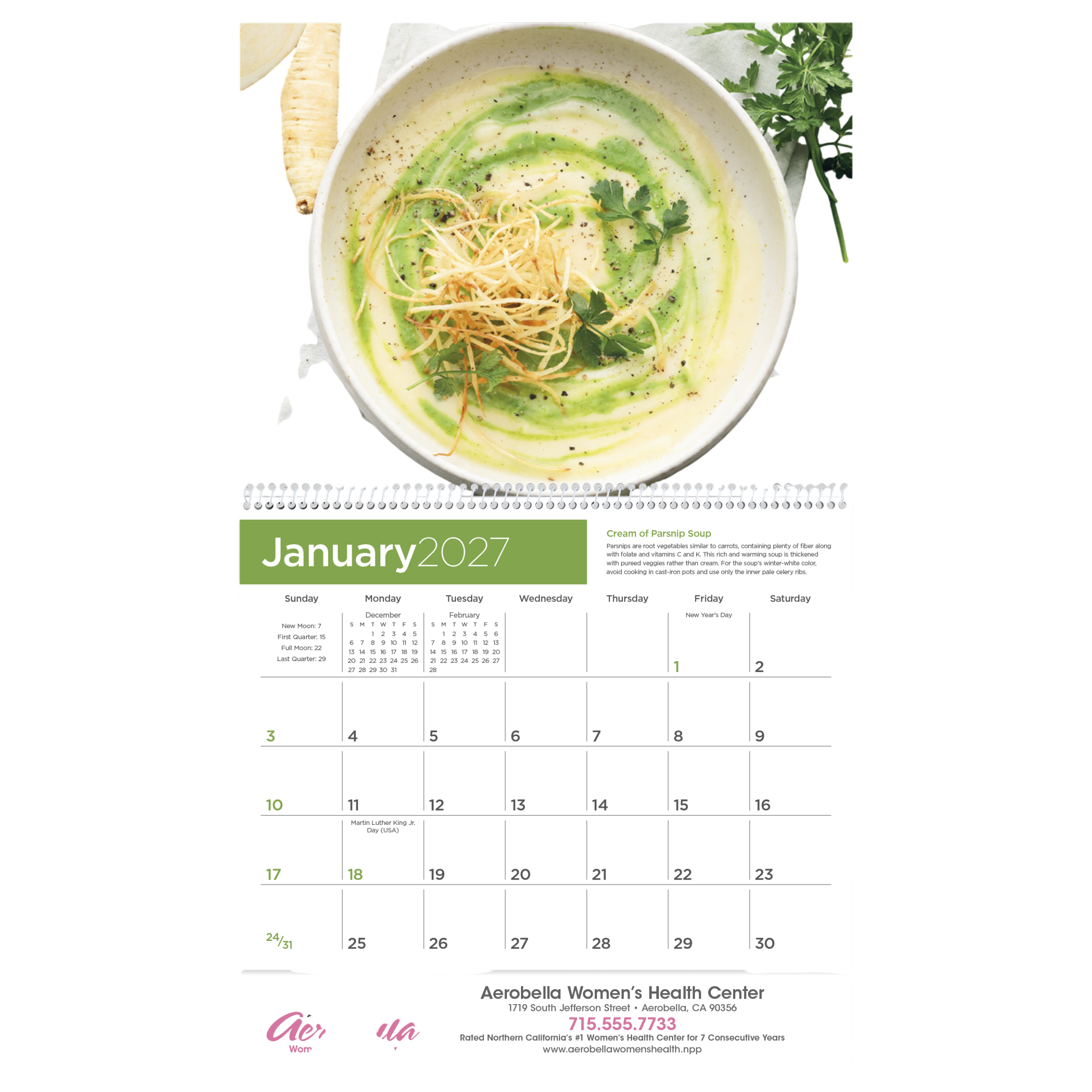 Healthy Eating Calendar featuring 12 colorful food photos with healthy eating tips, designed for monthly meal planning and wellness inspiration.