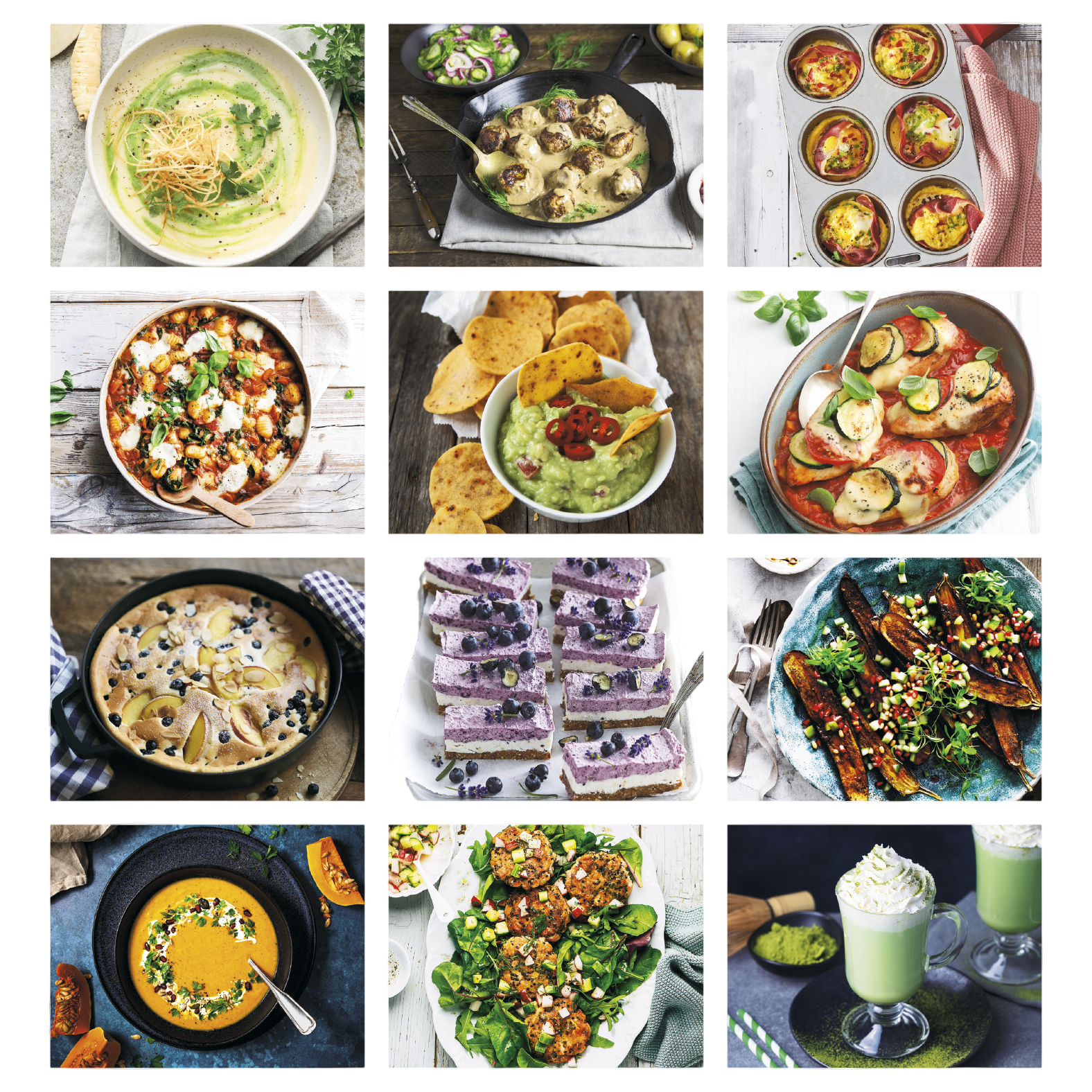 Healthy Eating Calendar featuring 12 colorful food photos with healthy eating tips, designed for monthly meal planning and wellness inspiration.