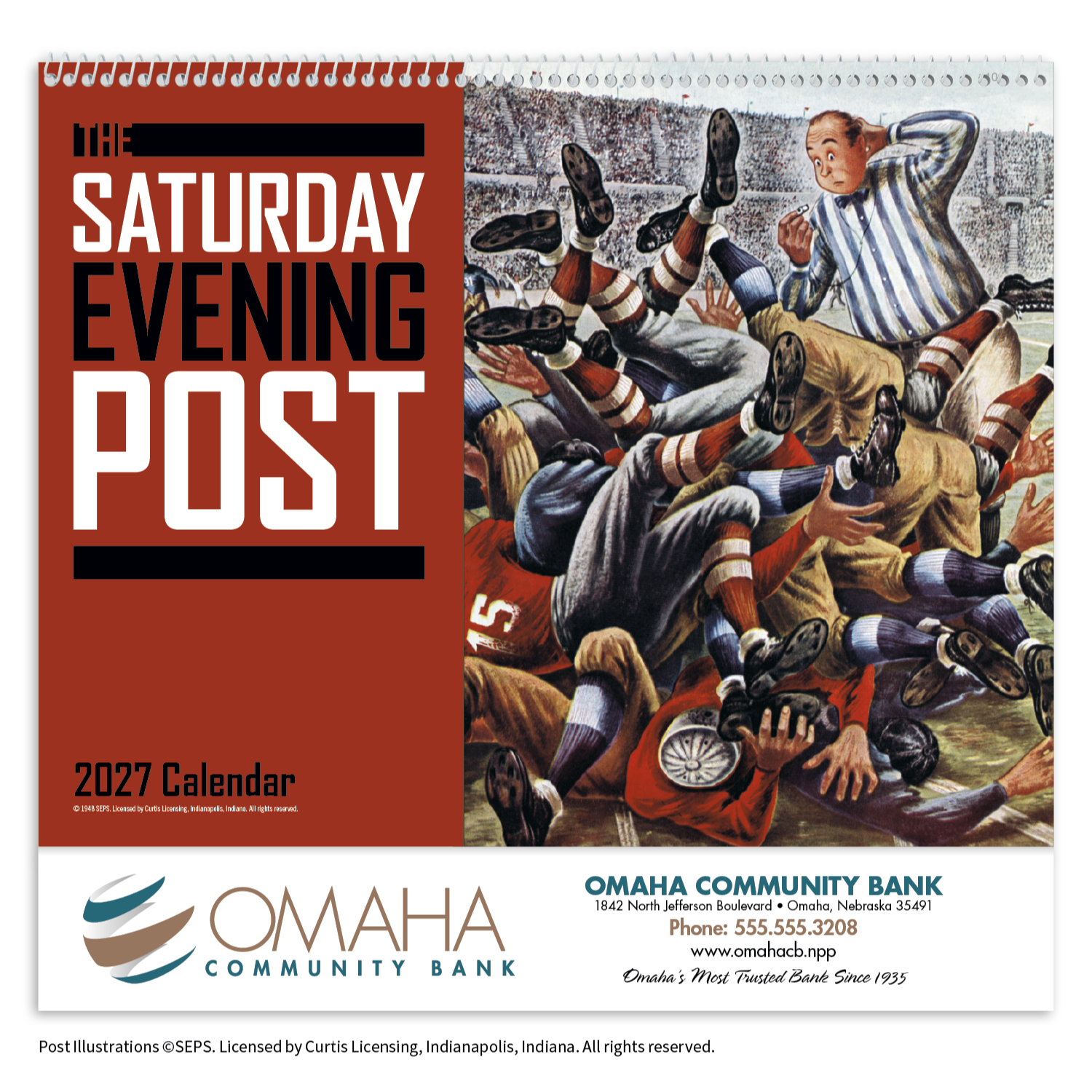 The Saturday Evening Post Calendar featuring vintage Americana artwork and colorful monthly illustrations, designed for home or office planning and display.