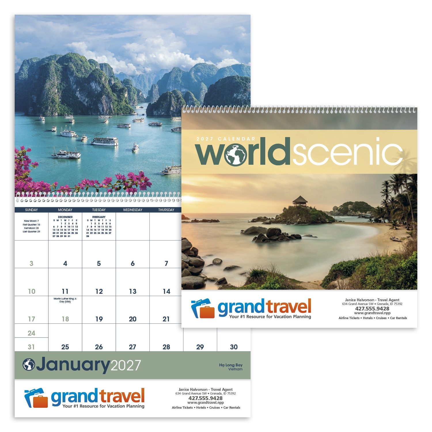 World Scenic wall calendar featuring beautiful landscape photography from destinations around the world, printed on FSC®-certified paper with a full-year monthly calendar.