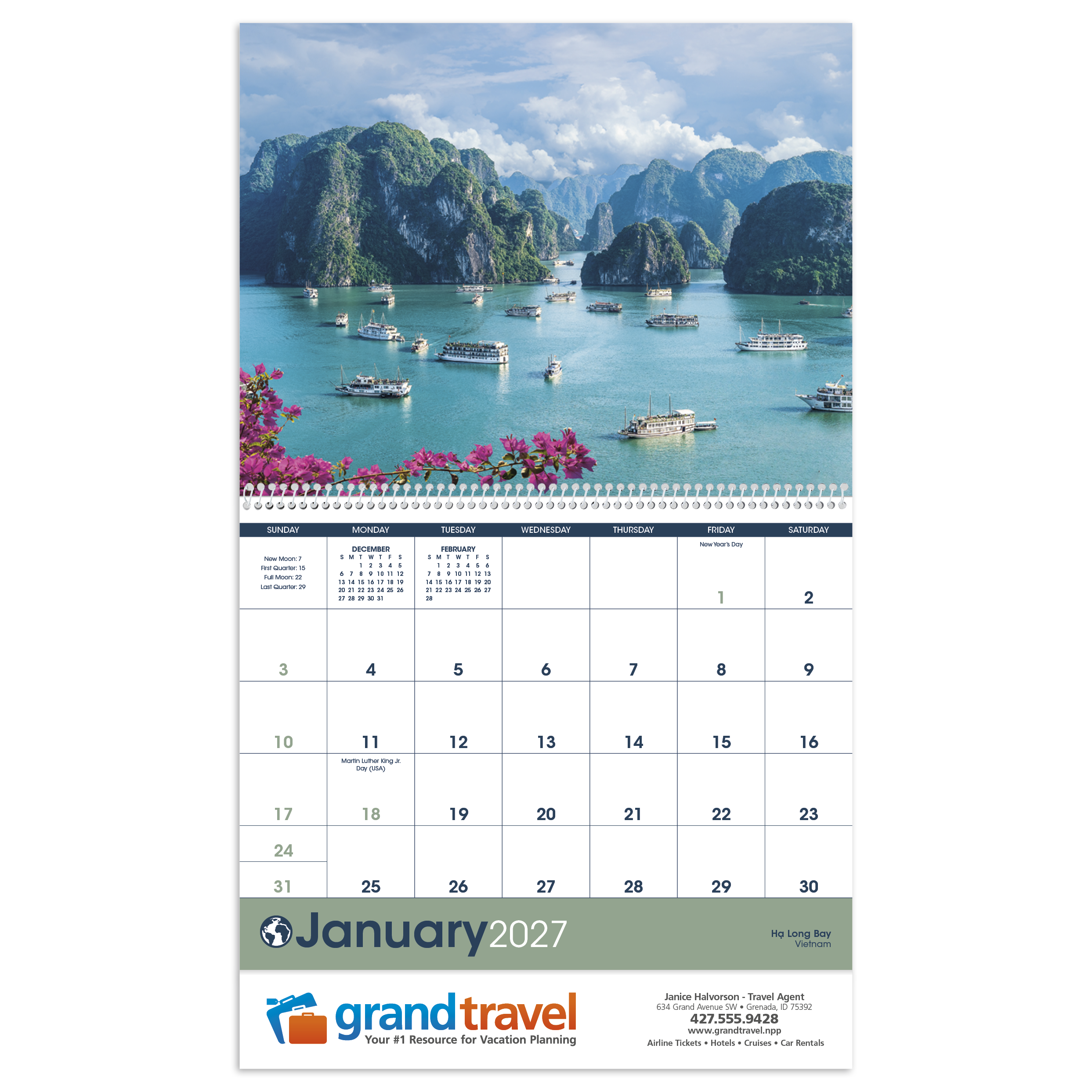 World Scenic wall calendar featuring beautiful landscape photography from destinations around the world, printed on FSC®-certified paper with a full-year monthly calendar.