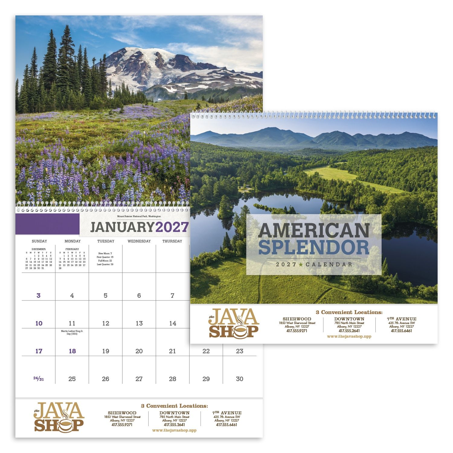 American scenic wall calendar featuring breathtaking landscape photography from across the United States, printed on FSC®-certified paper with a full-year monthly calendar.