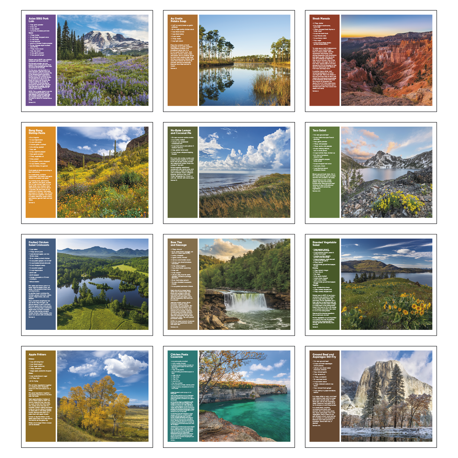 2027 America the Beautiful wall calendar featuring scenic United States landscapes and regional recipe pages with a durable glossy cover.