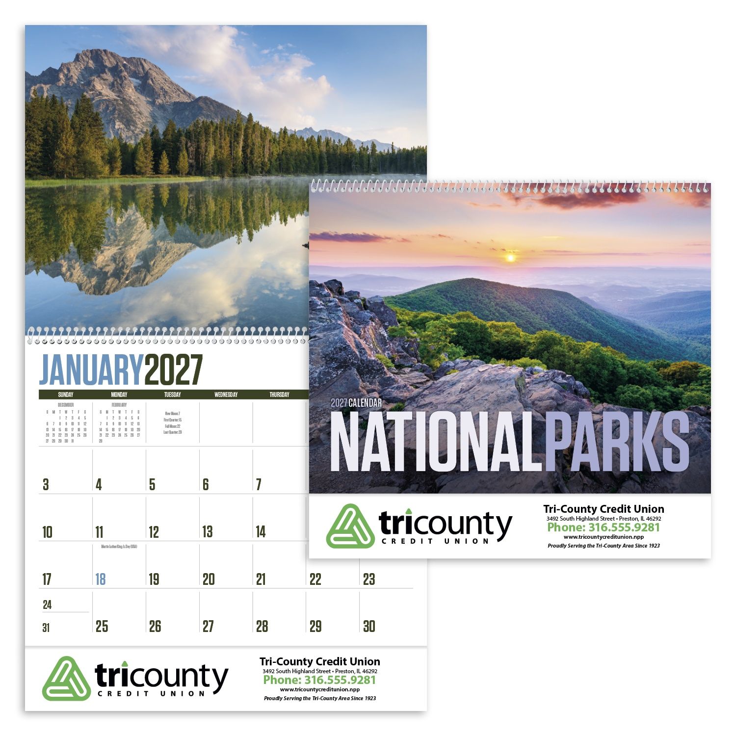 Alt Text example (white background): 2027 National Parks wall calendar featuring stunning photography of iconic American national parks with a glossy FSC®-certified paper cover.