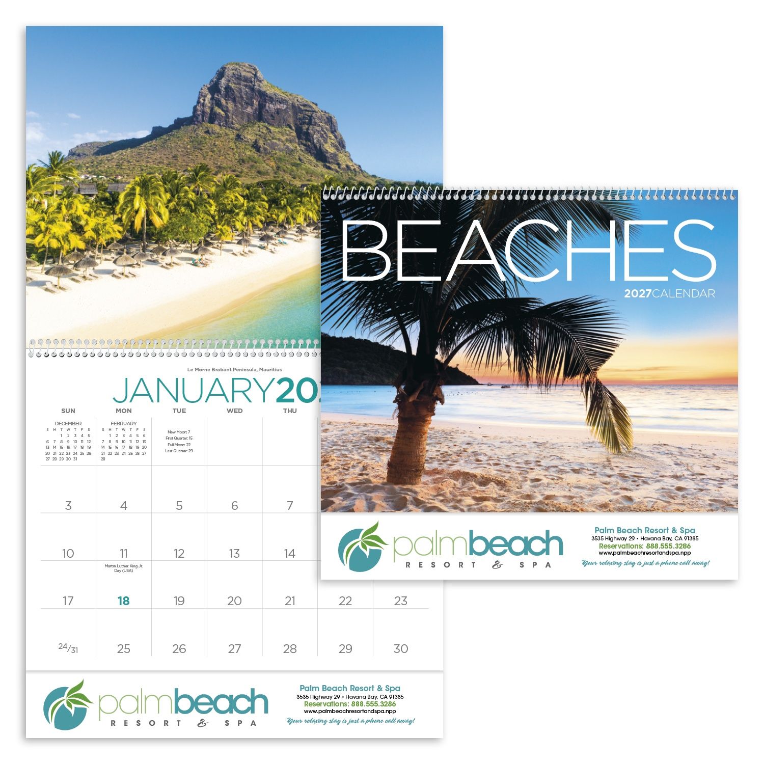 2027 Beaches wall calendar featuring stunning sunlit beach landscapes with a glossy FSC®-certified paper cover.