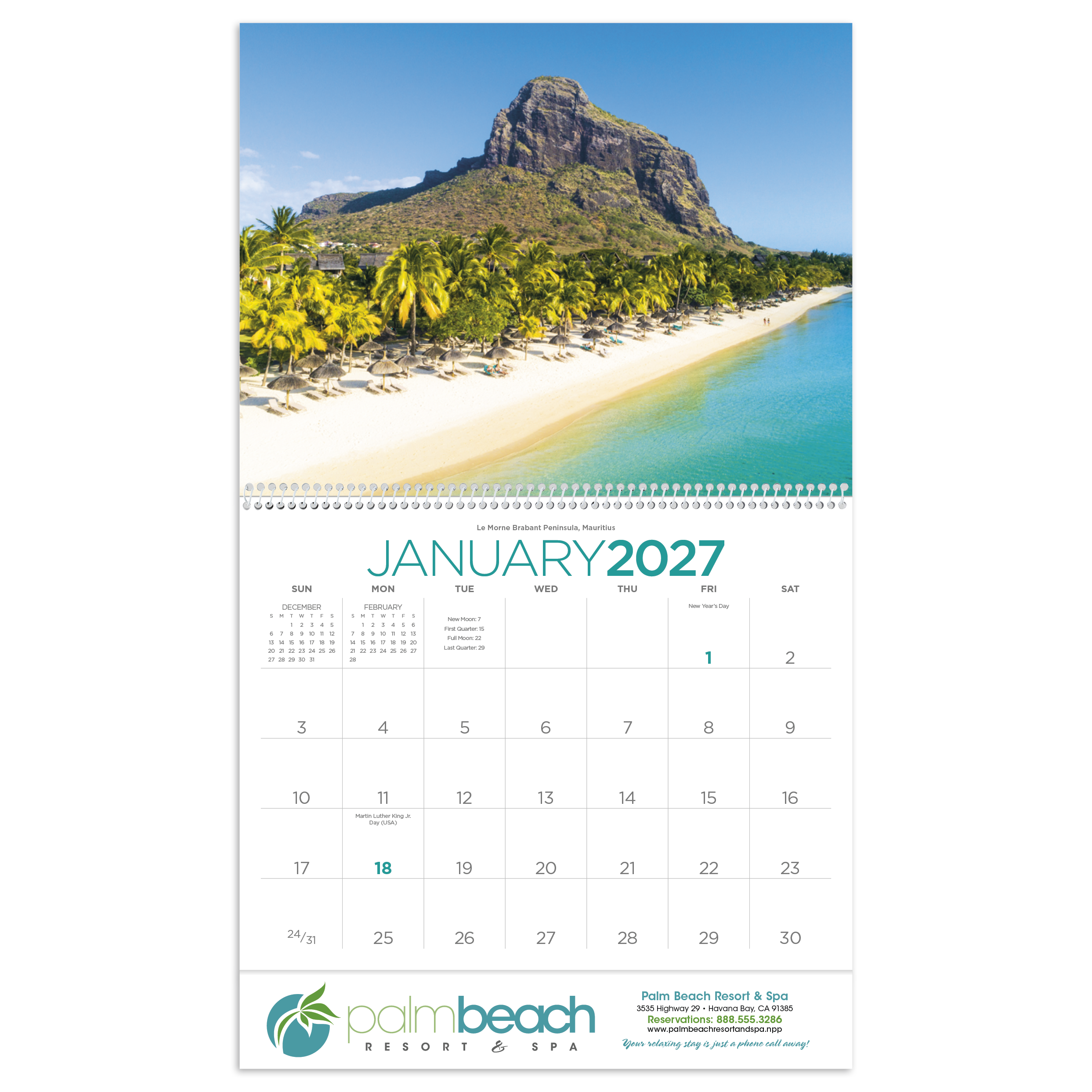 2027 Beaches wall calendar featuring stunning sunlit beach landscapes with a glossy FSC®-certified paper cover.