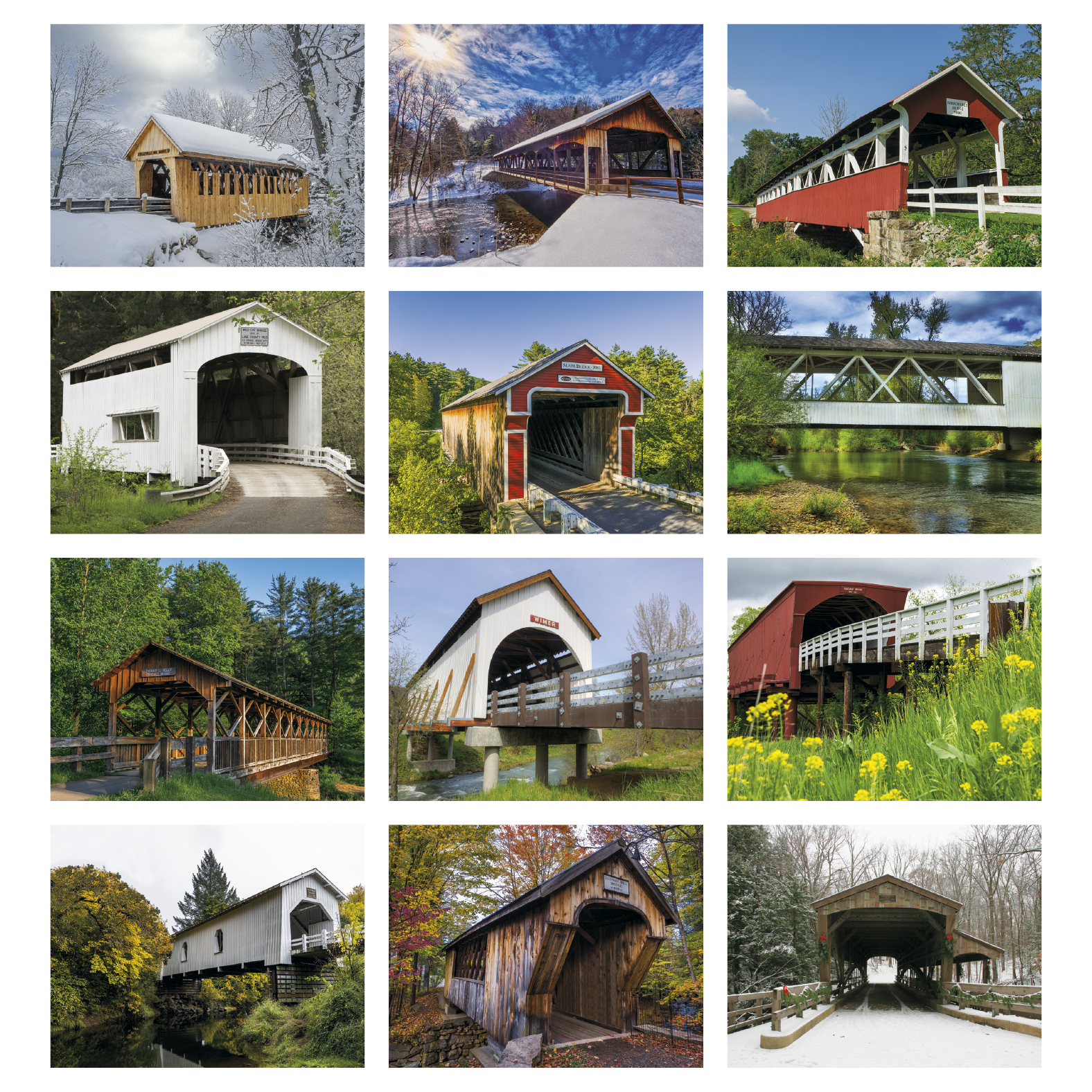 2027 Bridges wall calendar featuring scenic photographs of historic covered bridges with a glossy FSC®-certified paper cover.