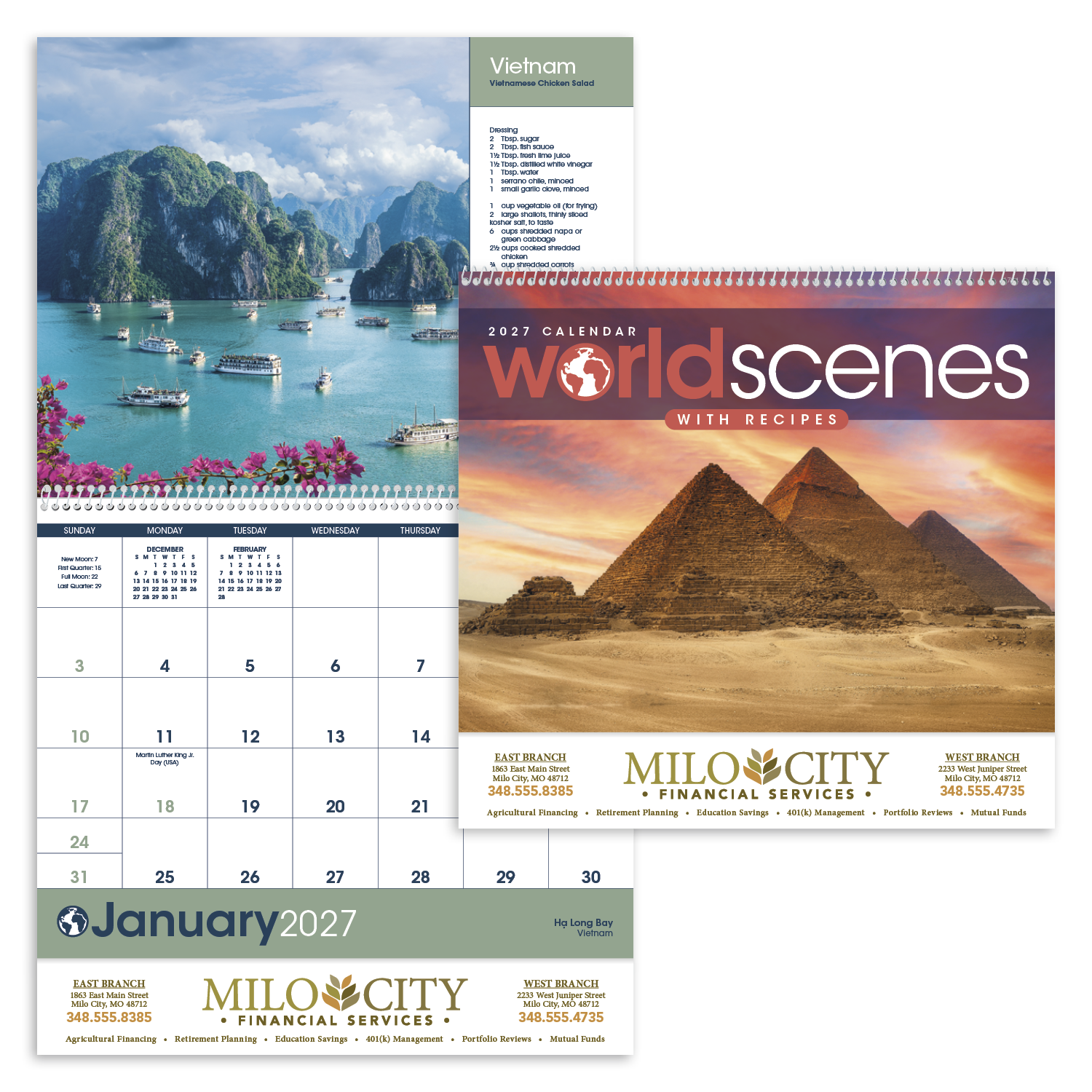 2027 World Scenes with Recipe wall calendar featuring scenic international destinations and country-inspired recipes with a glossy FSC®-certified paper cover.