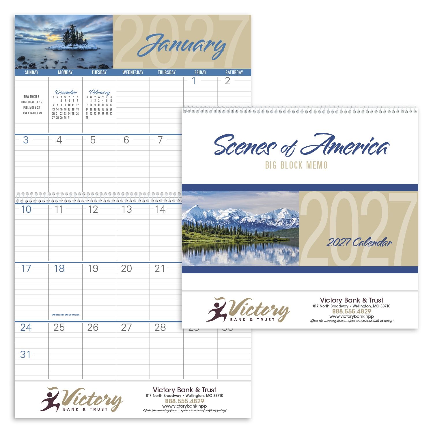 Scenes of America Big Block Memo wall calendar featuring scenic American landscape photography, large memo-style monthly date blocks, and an FSC®-certified gloss paper cover.