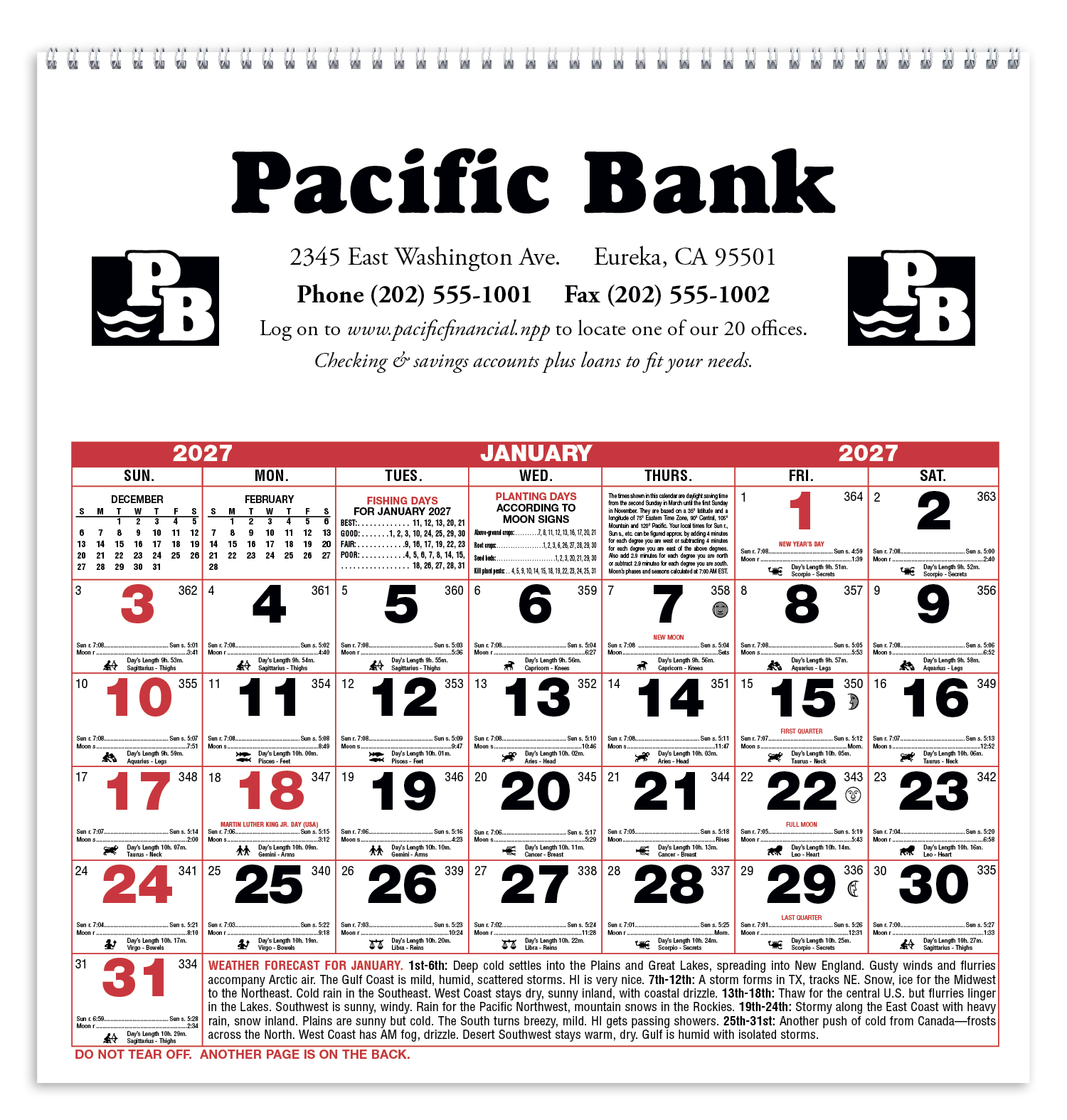 2027 Triumph Small Almanac calendar featuring weather information, planting guides, fishing days, Julian dates, moonrise times, and Zodiac information on responsibly sourced paper.