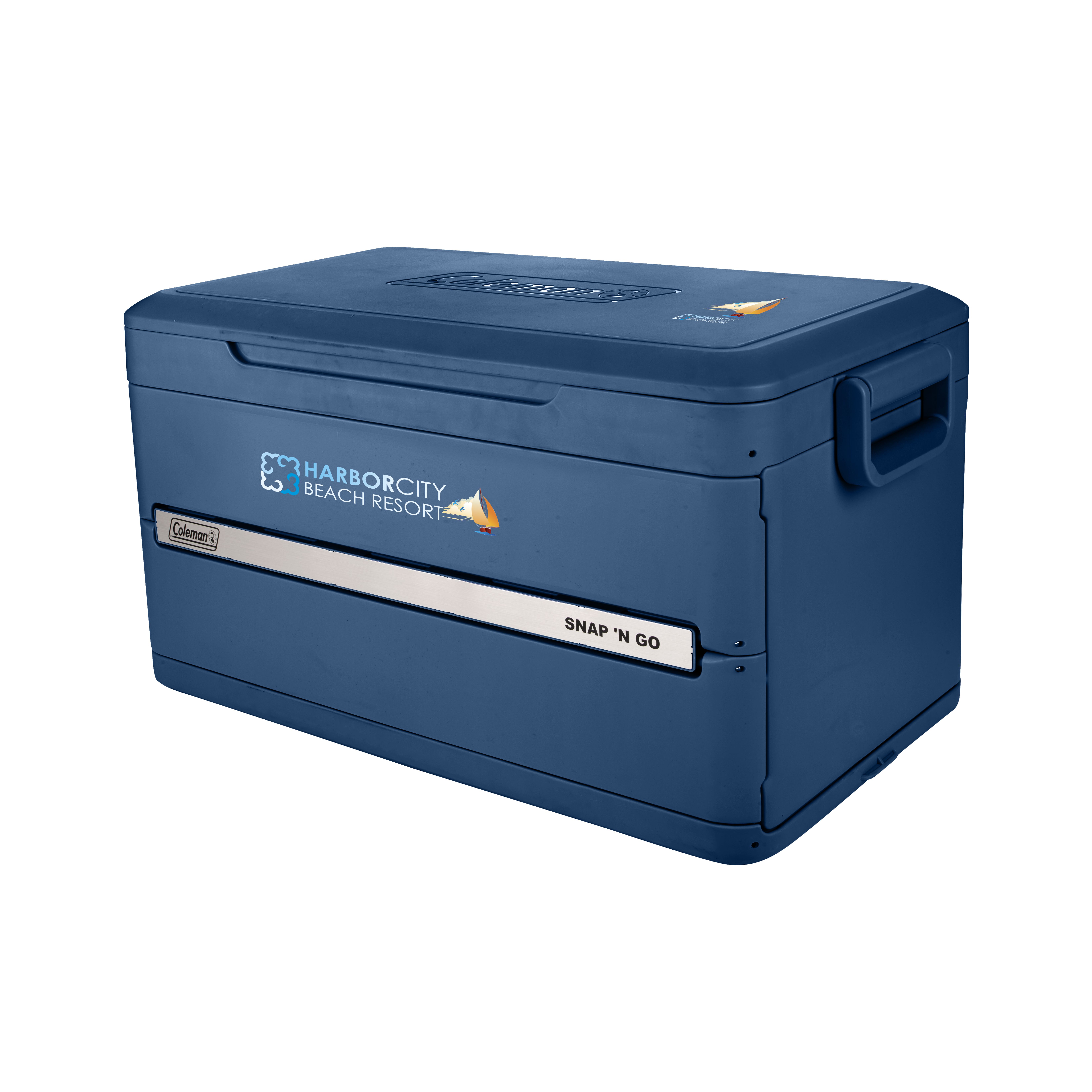 Sapphire Coleman® Snap 'N Go™ 55-Quart Collapsible Hard-Sided Cooler in a durable hard-sided design with built-in carry handles, designed for keeping beverages and food cold during picnics, tailgates, beach trips, and outdoor activities.