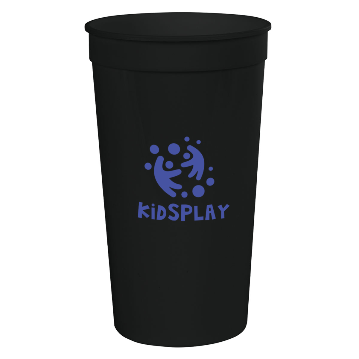 Black reusable polypropylene stadium cup with a sturdy design, BPA-free construction, and FDA-compliant material for beverages at sporting events, parties, and promotional gatherings.