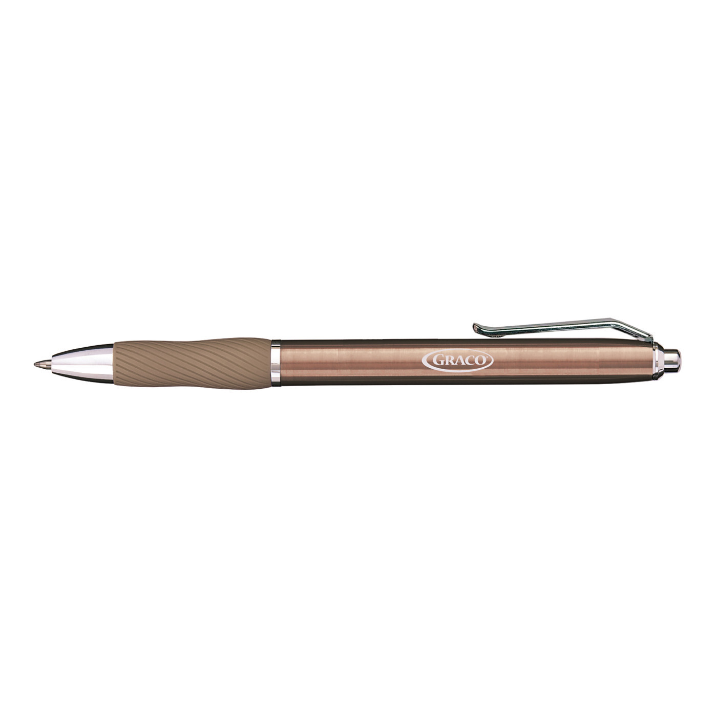 Silver accent metal gel pen with black ink, sleek matte finish, comfortable rubber grip, and medium 0.7 mm point for smooth, vivid writing.