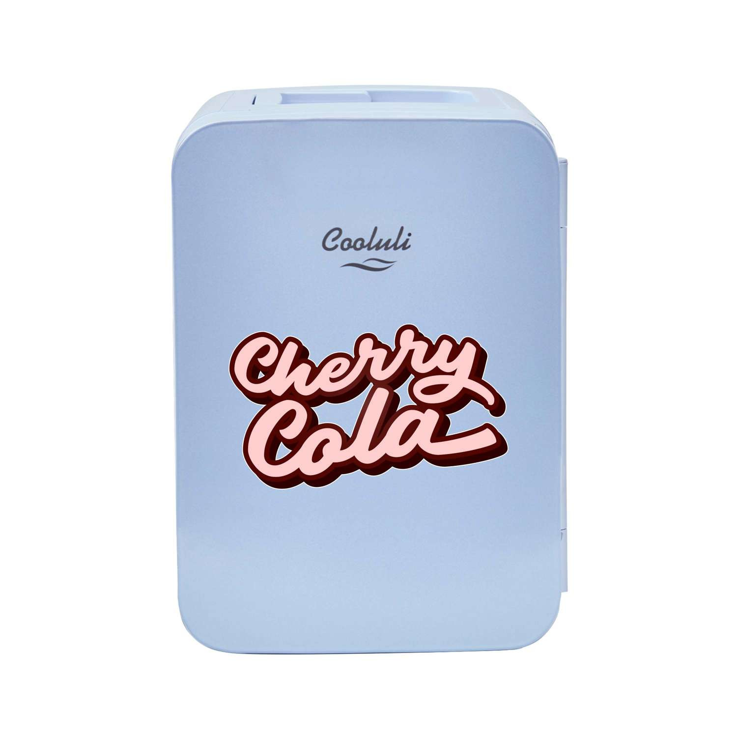 White Full Color 10L Mini Fridge with Door Imprint, white plastic body with full-color customizable door, compact shelves and door storage for chilling or warming beverages and snacks