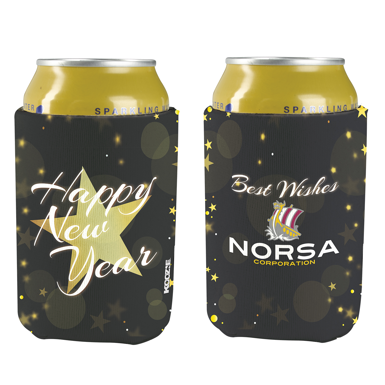 Koozie® britePix® Holiday Can Cooler in a festive holiday design, made from flexible foam with a fold-flat construction for carrying and keeping canned beverages cooler.