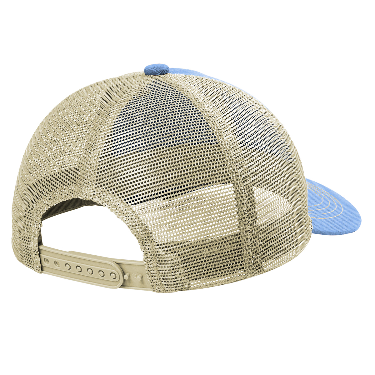 Low-profile unstructured trucker cap with a cotton twill front and bill, polyester mesh panels, and an adjustable snapback closure.