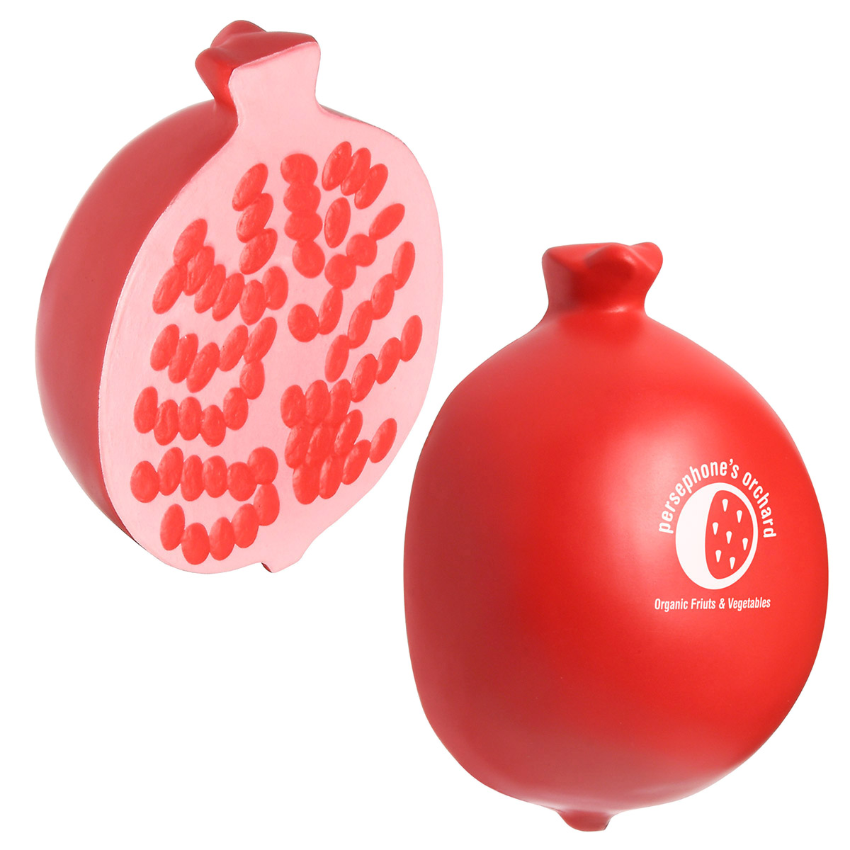 Pomegranate Stress Reliever, red soft squeezable pomegranate-shaped promotional stress toy for desk relaxation and stress relief
