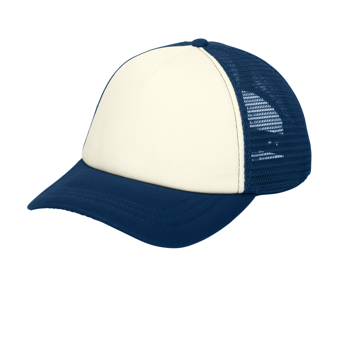 High-profile structured cap with a cotton twill foam front and breathable mesh back.