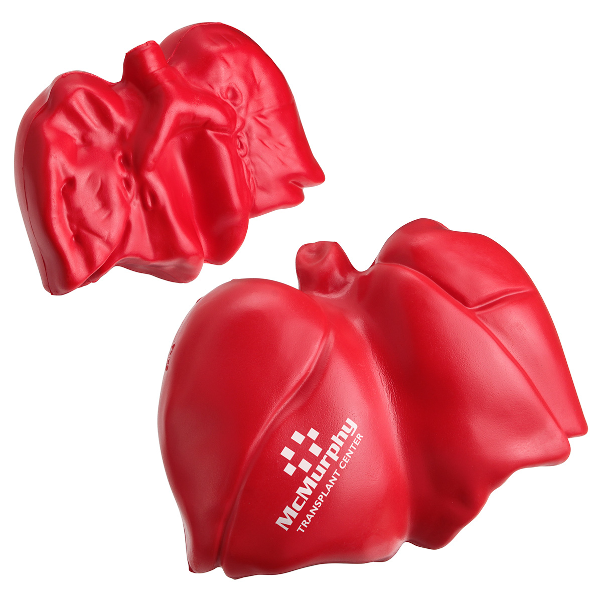 Lungs-shaped polyurethane stress reliever with a compact medical-themed design for healthcare and wellness promotions.