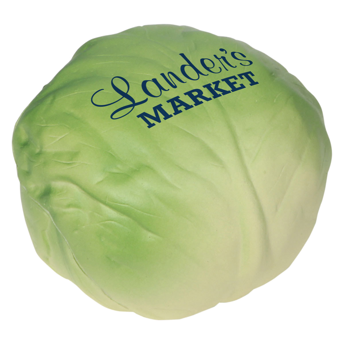 Lettuce Shaped Stress Reliever in green, soft squeezable material, designed as a playful lettuce head for stress relief and desktop use.