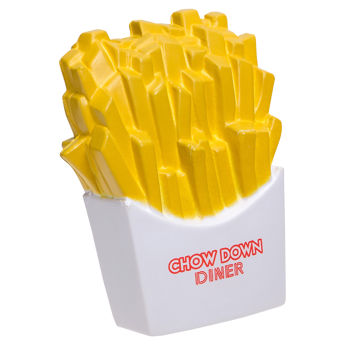 French fries-shaped polyurethane stress reliever featuring a playful fast-food design with a soft, squeezable construction.