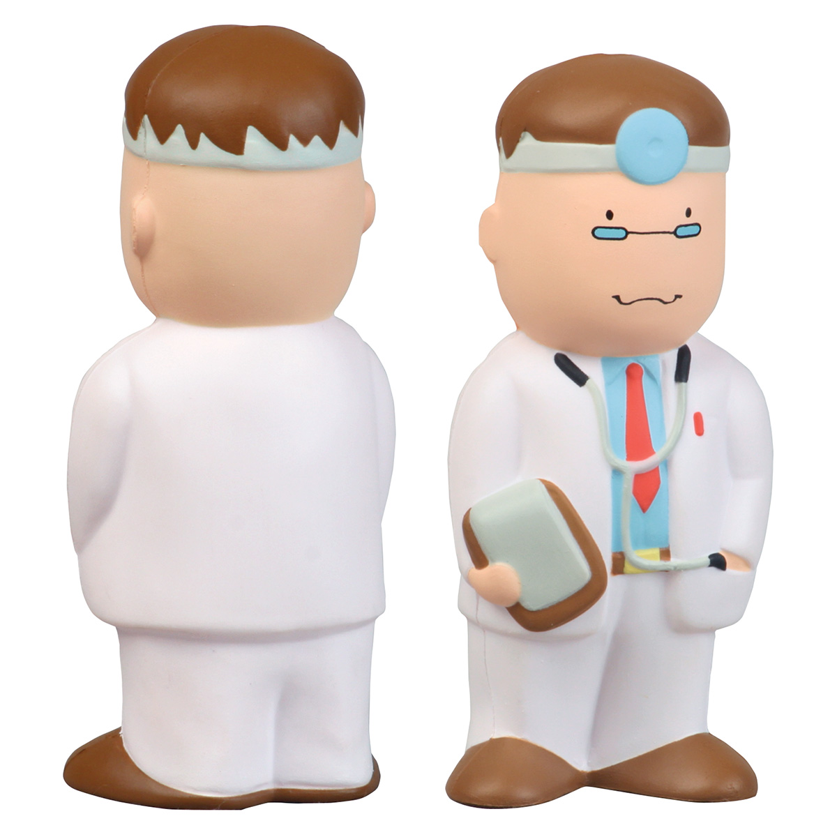 Doctor Stress Reliever, a white polyurethane doctor-shaped stress reliever with recognizable medical-themed details, designed as a soft, squeezable desk accessory for stress relief and healthcare promotions.