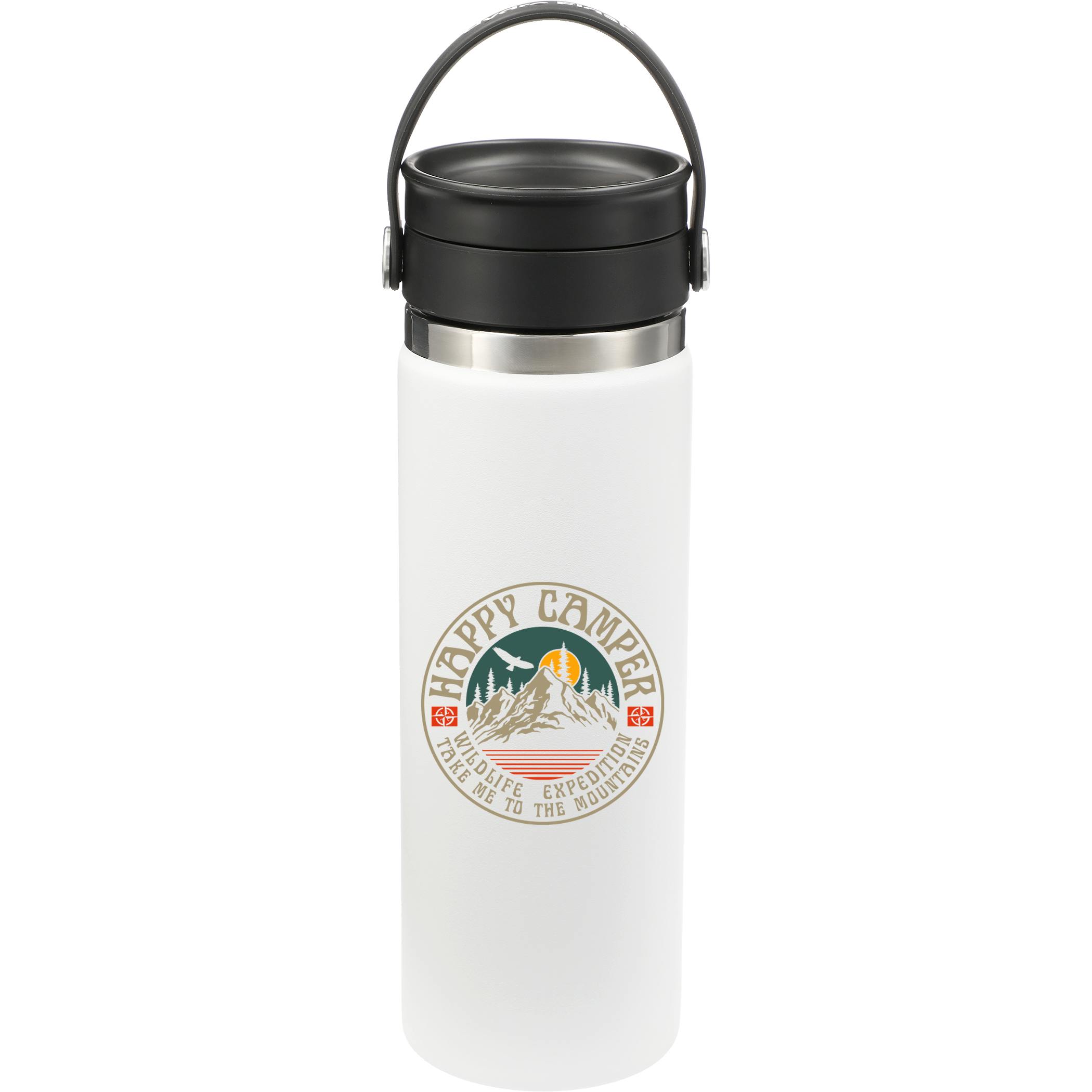 White 20oz insulated stainless steel travel mug with leakproof Flex Sip™ Lid, wide mouth, and comfortable handles.