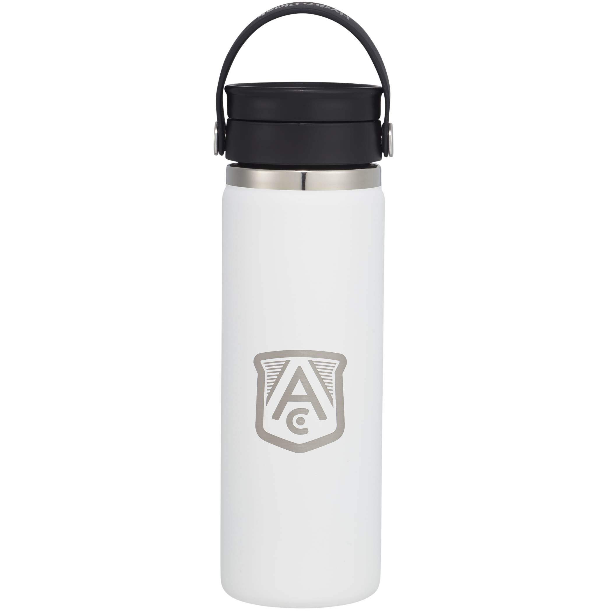 White 20oz insulated stainless steel travel mug with leakproof Flex Sip™ Lid, wide mouth, and comfortable handles.