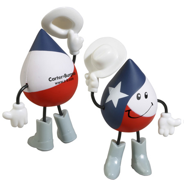 Texas-shaped polyurethane stress reliever figure with a stock face design and a blank back area for promotional branding.