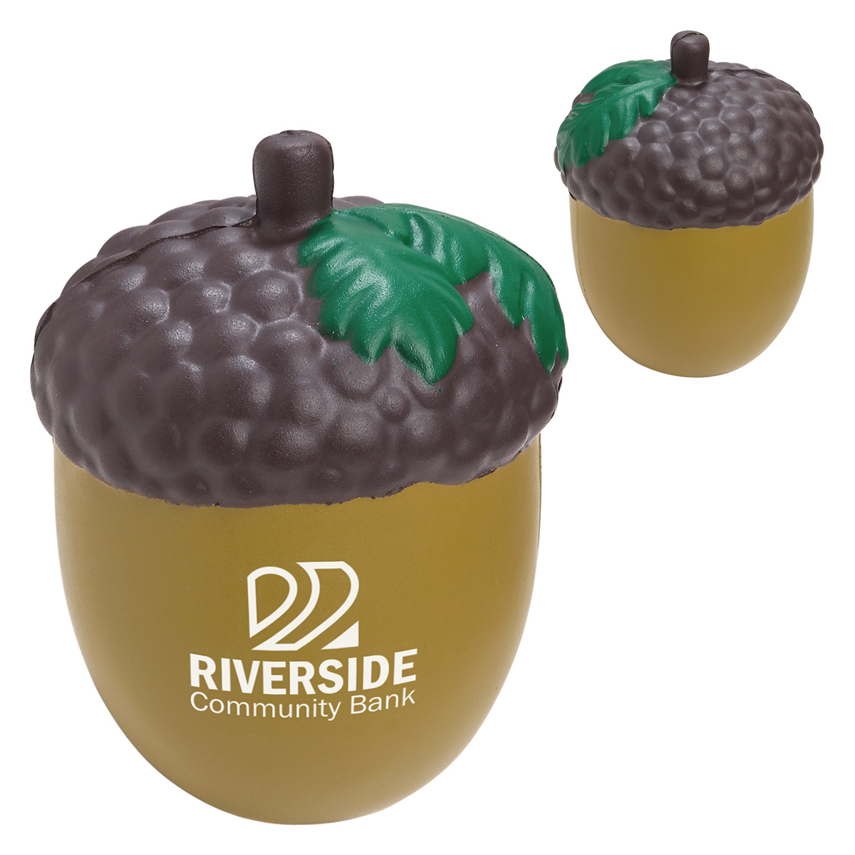 The Acorn Shaped Stress Reliever features a compact, soft, squeezable acorn-shaped design in a brown and green color combination, designed for hand squeezing and fidgeting at home, work, or on the go.