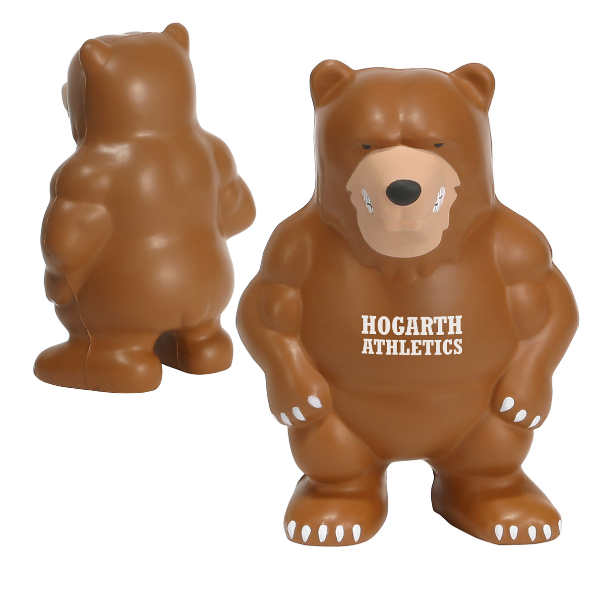 Bear mascot-shaped polyurethane stress reliever featuring a friendly bear character design for school, sports team, wildlife, and promotional events.